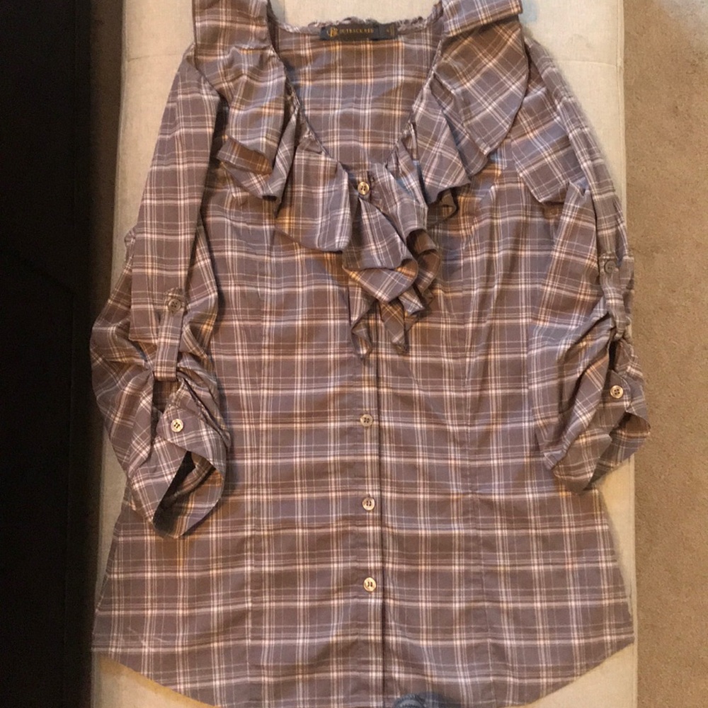 Ruffle Button-up Plaid Blouse (M)